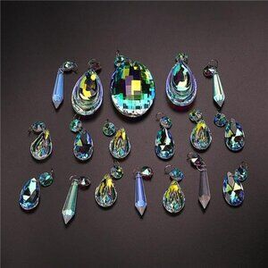18pcs Colorful Lamp Prisms Parts with Octagon Bead Chandelier Glass Crystals